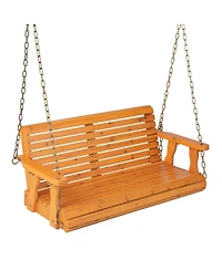 Costway Porch Swing Wood Outdoor Patio Hanging Bench Chair for Garden Backyard orange