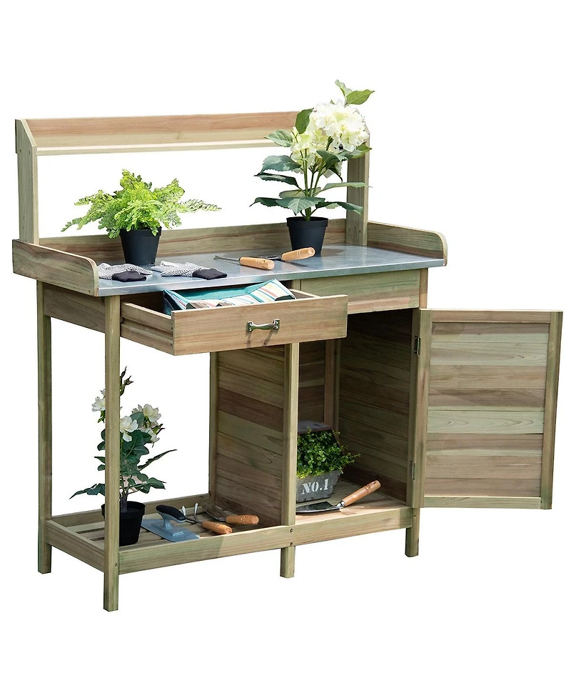 Slickblue Outdoor Garden Wooden Work Station Potting Bench
