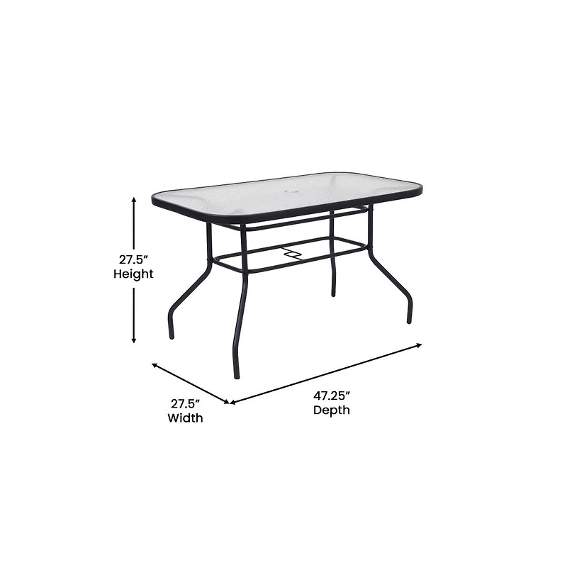 Merrick Lane Laney 5 Piece Outdoor Dining Set With Tempered Glass Patio Table, 4 Stackable Metal Slat Chairs