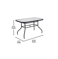 Merrick Lane Laney 5 Piece Outdoor Dining Set With Tempered Glass Patio Table, 4 Stackable Metal Slat Chairs