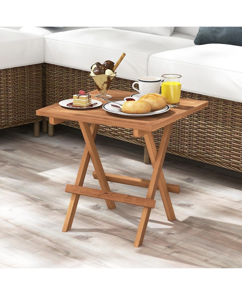 Slickblue Square Patio Folding Table Indonesia Teak Wood with Slatted Tabletop Portable for Picnic
