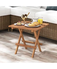 Slickblue Square Patio Folding Table Indonesia Teak Wood with Slatted Tabletop Portable for Picnic