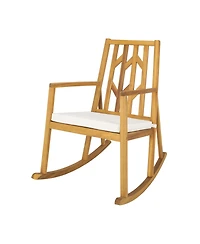 Gymax Set of 2 Outdoor Acacia Wood Rocking Chair Wooden Patio Rocker w/ Beige Cushion