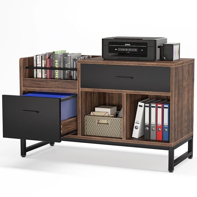 Tribesigns Rustic Brown 39 inch File Cabinet with 2 Drawers, Lateral Filing Cabinets, Printer Stand with Open Storage Shelves and Letter Size/A4 Size