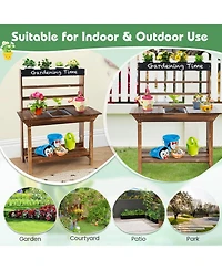 Slickblue Wooden Potting Bench Table Outdoor Mud Kitchen with Solid Fir Wood Frame