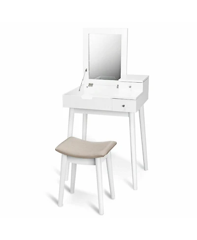 Sugift Vanity Dressing Table Set Flip Mirror Desk Furniture Stool