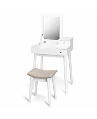 Sugift Vanity Dressing Table Set Flip Mirror Desk Furniture Stool