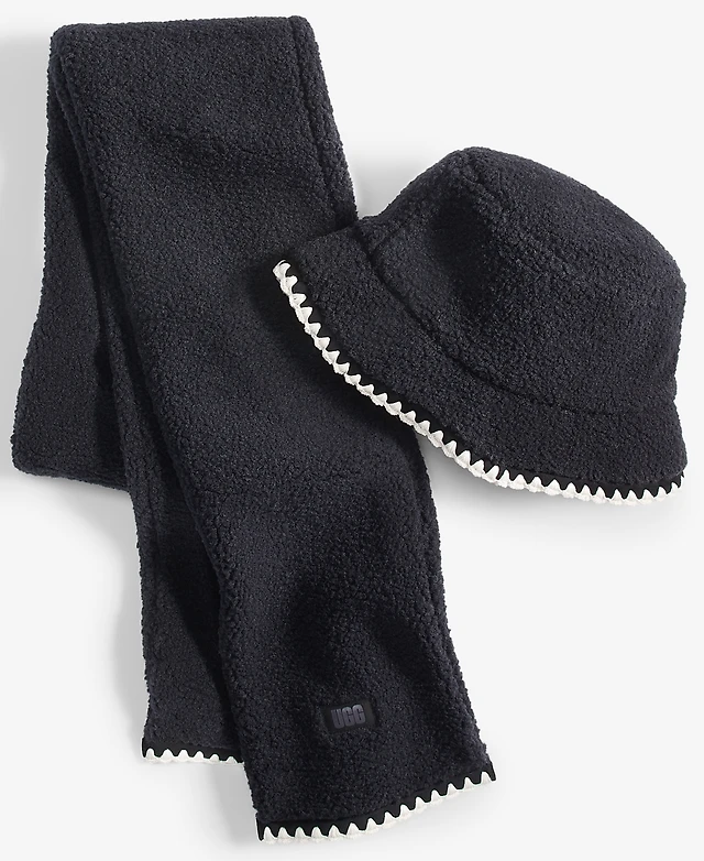NWT UGG Women\'s Scalloped Edge Bucket Hat Black UGG Fluff Faux-Fur Scalloped Bucket Hat | Neiman Marcus main image 4