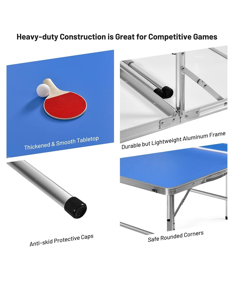 Slickblue 60 Inch Portable Tennis Ping Pong Folding Table with Accessories