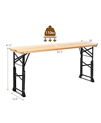 Slickblue 66.5 Inch Outdoor Wood Folding Picnic Table with Adjustable Heights