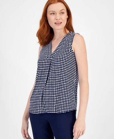 Anne Klein Women's Printed Sleeveless V-Neck Shell Top