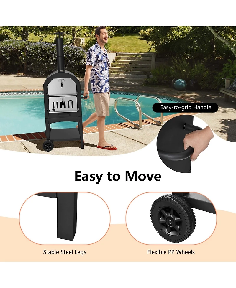 Outdoor Pizza Oven Wood Fire Pizza Maker Grill w/ Pizza Stone & Waterproof Cover