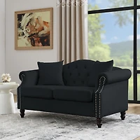 Streamdale 57" Velvet Chesterfield Sofa with Rolled Arms
