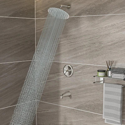 10" Rain Shower Head Systems With Waterfall Tub Spout, Brushed Nickel, Wall Mounted Shower