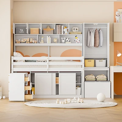 Streamdale Twin Loft Bed with Desk, Storage & Shelves