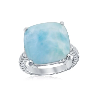 Caribbean Treasures Sterling Silver Four-Prong Square Larimar with Rope Design Band Ring