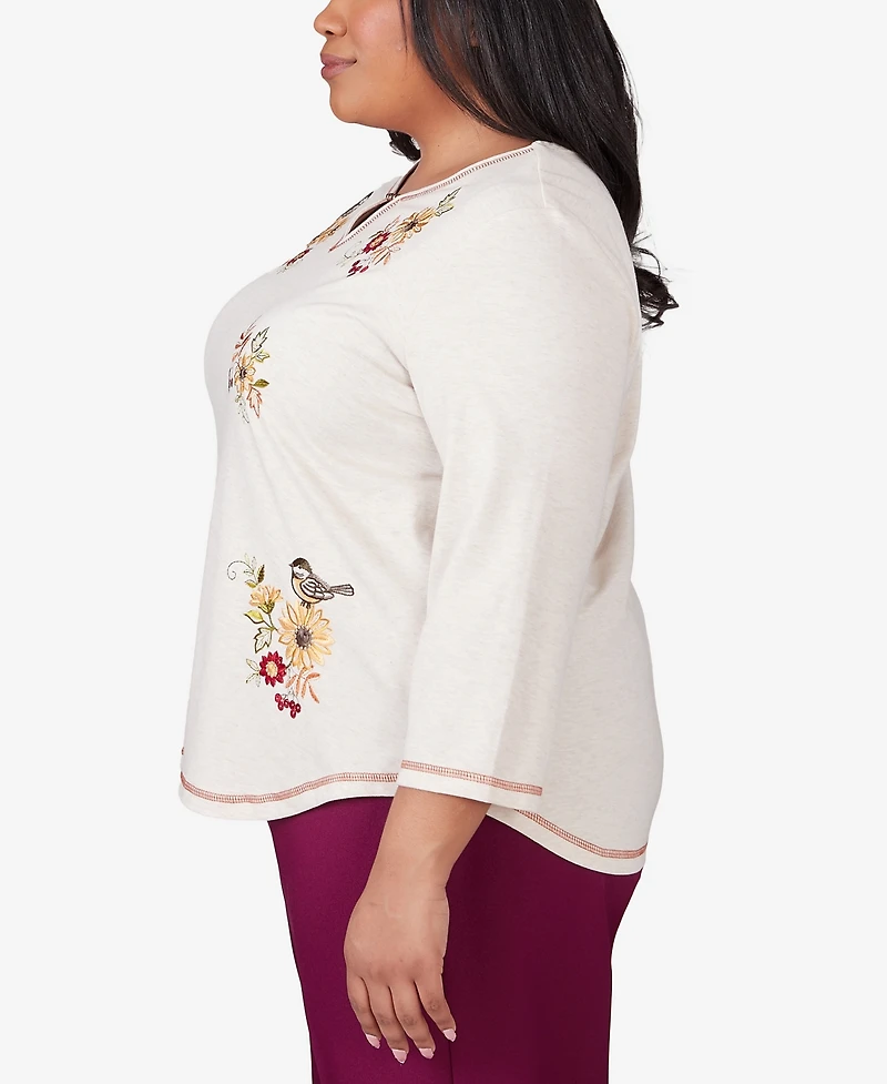 Alfred Dunner Plus Size Classic Sunflowers And Birds Top