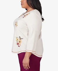 Alfred Dunner Plus Size Classic Sunflowers And Birds Top