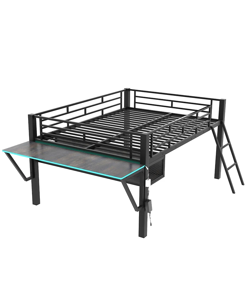Gaming mid loft bed with desk, Led, Full, Black