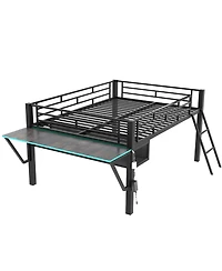 Gaming mid loft bed with desk, Led, Full, Black
