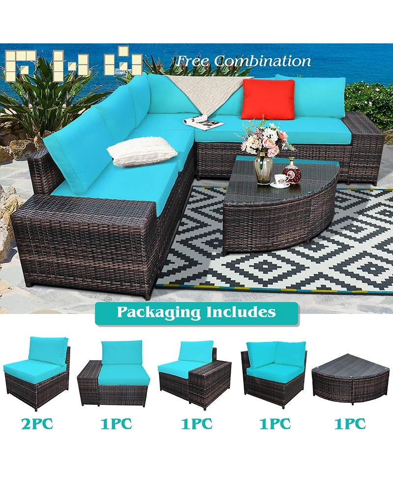 Costway 6PCS Rattan Furniture Set Conversation Cushioned Sofa Armrest Garden
