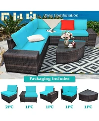 Costway 6PCS Rattan Furniture Set Conversation Cushioned Sofa Armrest Garden