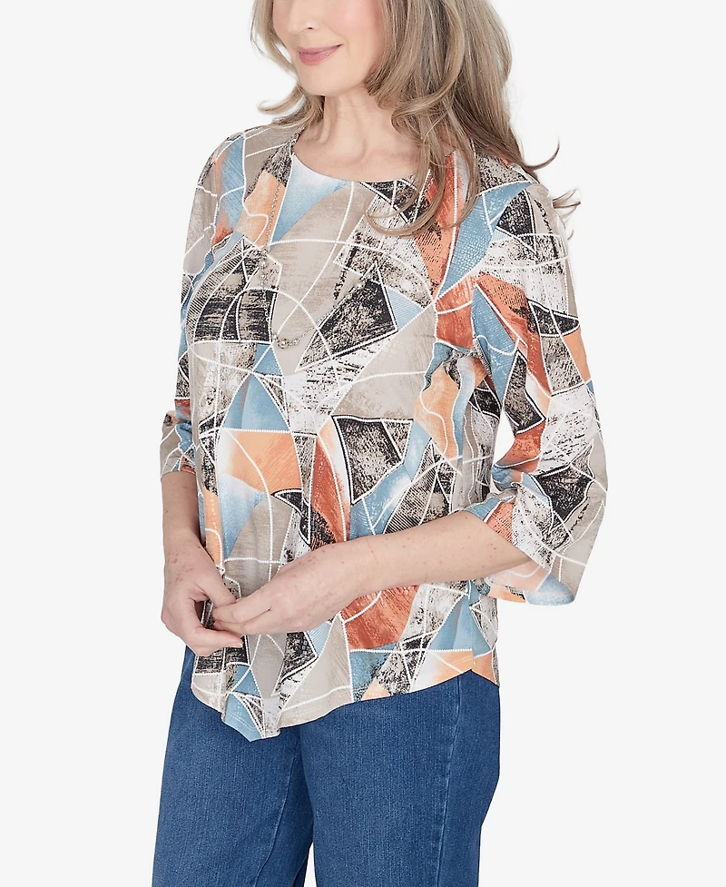 Alfred Dunner Classic Stained-Glass SharkBite Top