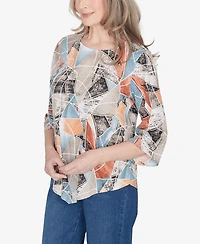 Alfred Dunner Classic Stained-Glass SharkBite Top