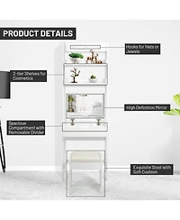 Sugift 3-in-1 Modern Shelf Vanity Set with Flip Top Mirror and 6 Makeup Organizers