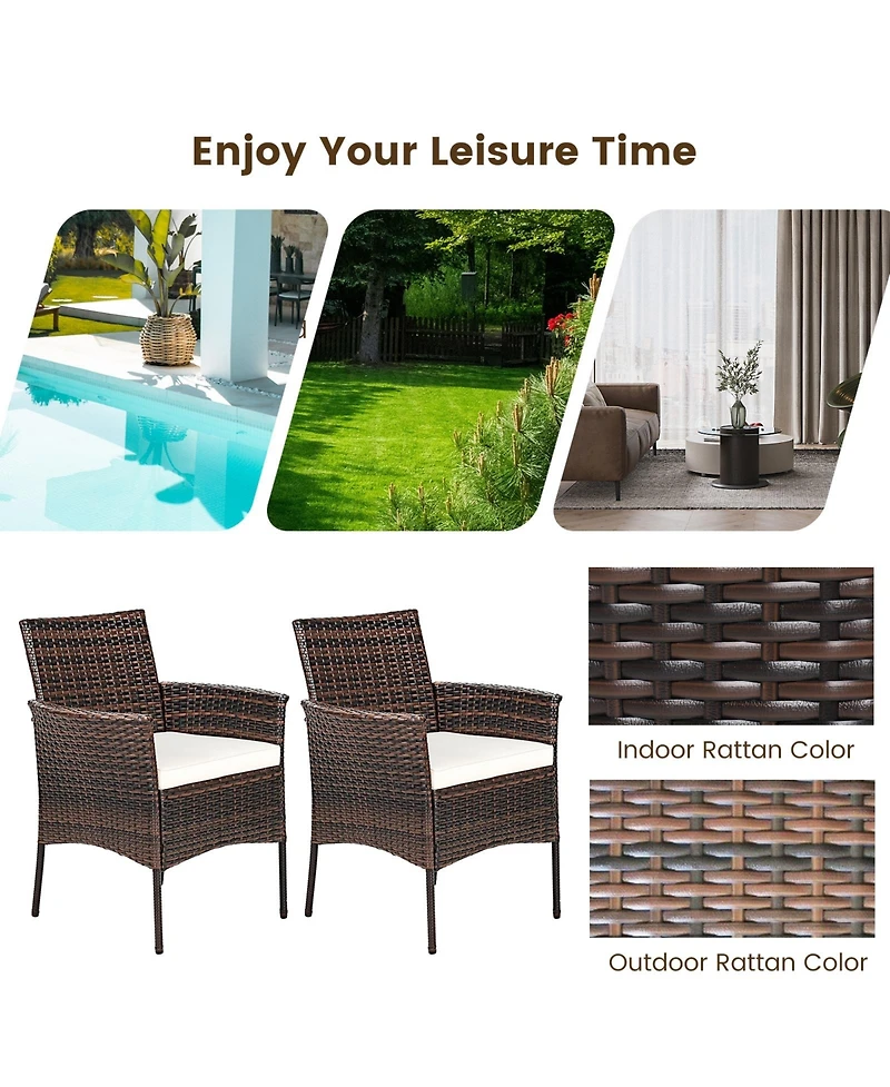 2 Pieces Outdoor Pe Rattan Armchairs with Removable Cushions
