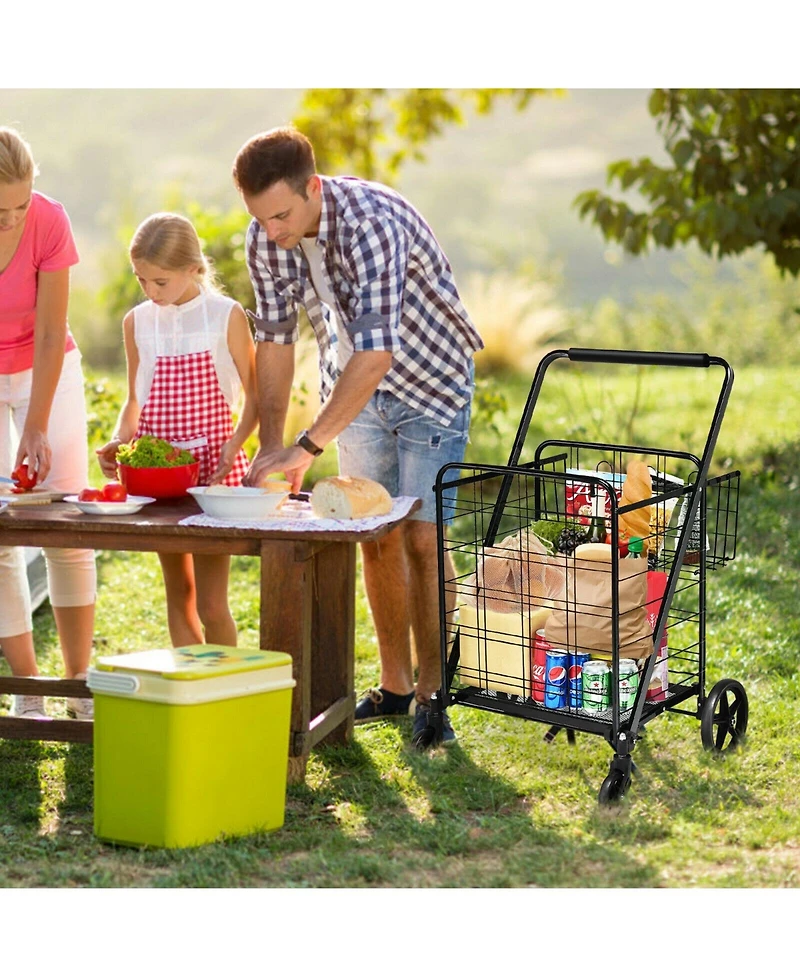 Sugift Heavy Duty Folding Utility Shopping Double Cart