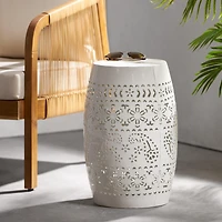 Streamdale Elegant Lace-Cut Barrel Side Table for Indoor/Outdoor Living