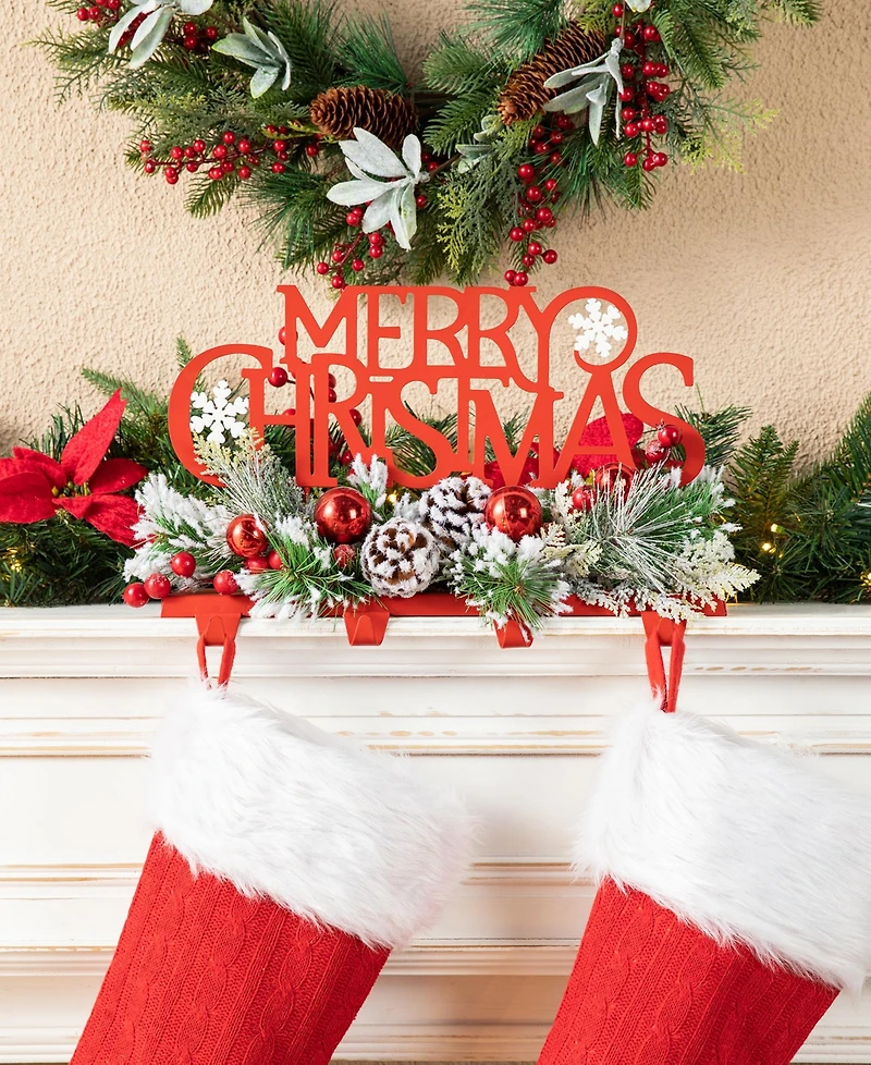 Glitzhome 14.5''L Christmas Metal Merry Christmas Stocking Holder