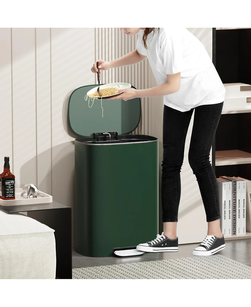 Streamdale Furniture Green Stainless Steel Kitchen Trash Can - 13 Gallon Capacity