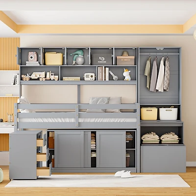 Streamdale Twin Loft Bed with Desk, Storage & Shelves