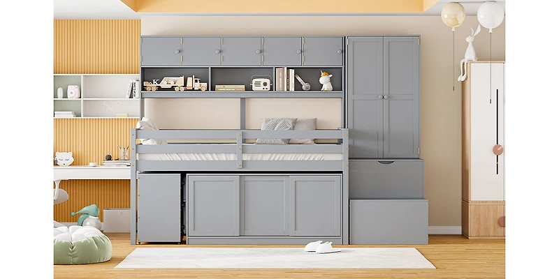 Streamdale Twin Loft Bed with Desk, Storage & Shelves