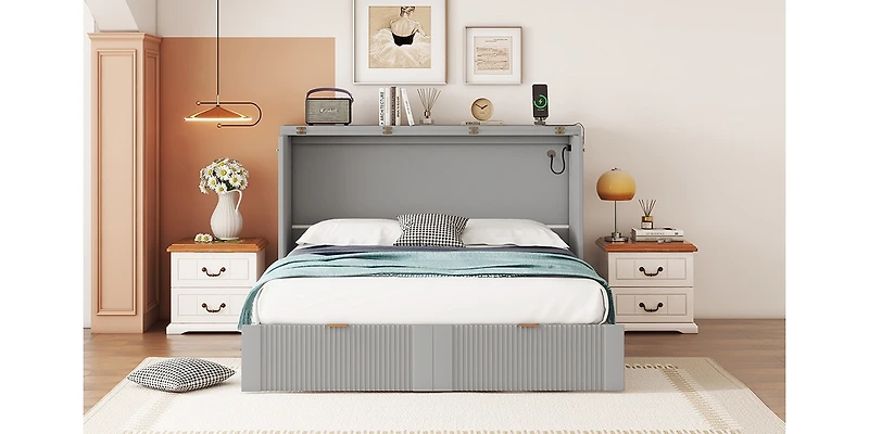 Streamdale Murphy Bed with Drawer, Sockets, Usb Ports in Gray