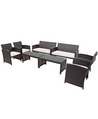 8PCS Patio Rattan Furniture Set Cushioned Chair Sofa Coffee Table White