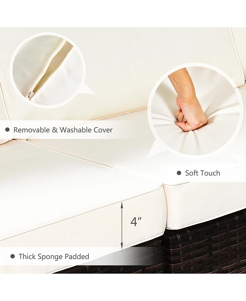 6PCS Patio Rattan Furniture Set Cushioned Sofa Coffee Table Garden