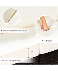 6PCS Patio Rattan Furniture Set Cushioned Sofa Coffee Table Garden