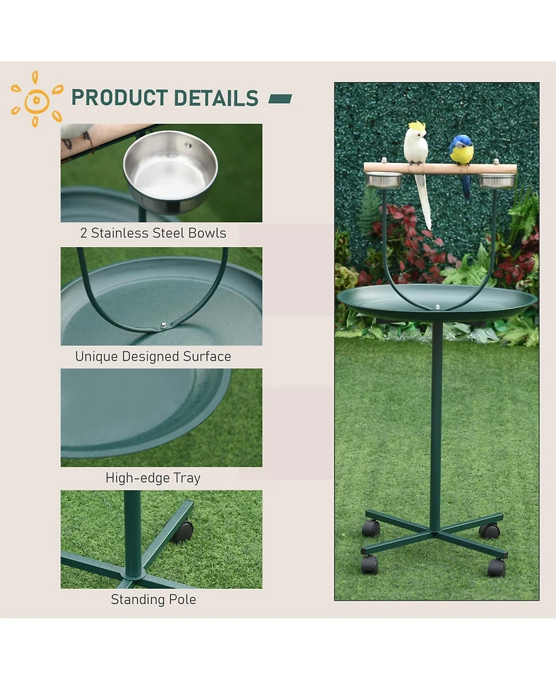 Streamdale Furniture 48" Rolling T-Stand Bird Training Activity Playground With Perch