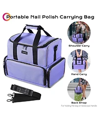 Byootique Double Layer Nail Polish Carrying Case Nail Organizer With 2 Removable Transparent Bags For Manicurists Nail Technicians Makeup Artists,Purp