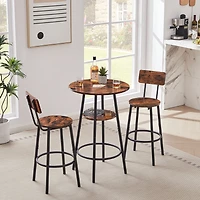 Streamdale Furniture Round Barstool Set With Shelves, Stool With Backrest Rustic Brown, 23.6" Dia X 35.4"