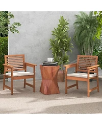 Slickblue Set of 2 Patio Solid Wood Dining Chairs with Cushions and Slatted Seat