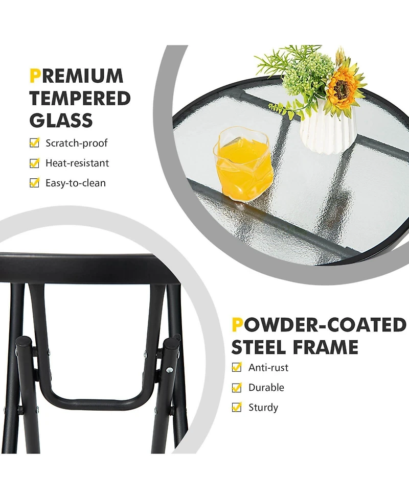 Slickblue Patio Side Table with Tempered Glass Tabletop