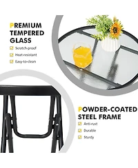 Slickblue Patio Side Table with Tempered Glass Tabletop