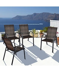 Gymax 12PCS Outdoor Pe Wicker Stacking Dining Chairs Patio Arm Mix Grey