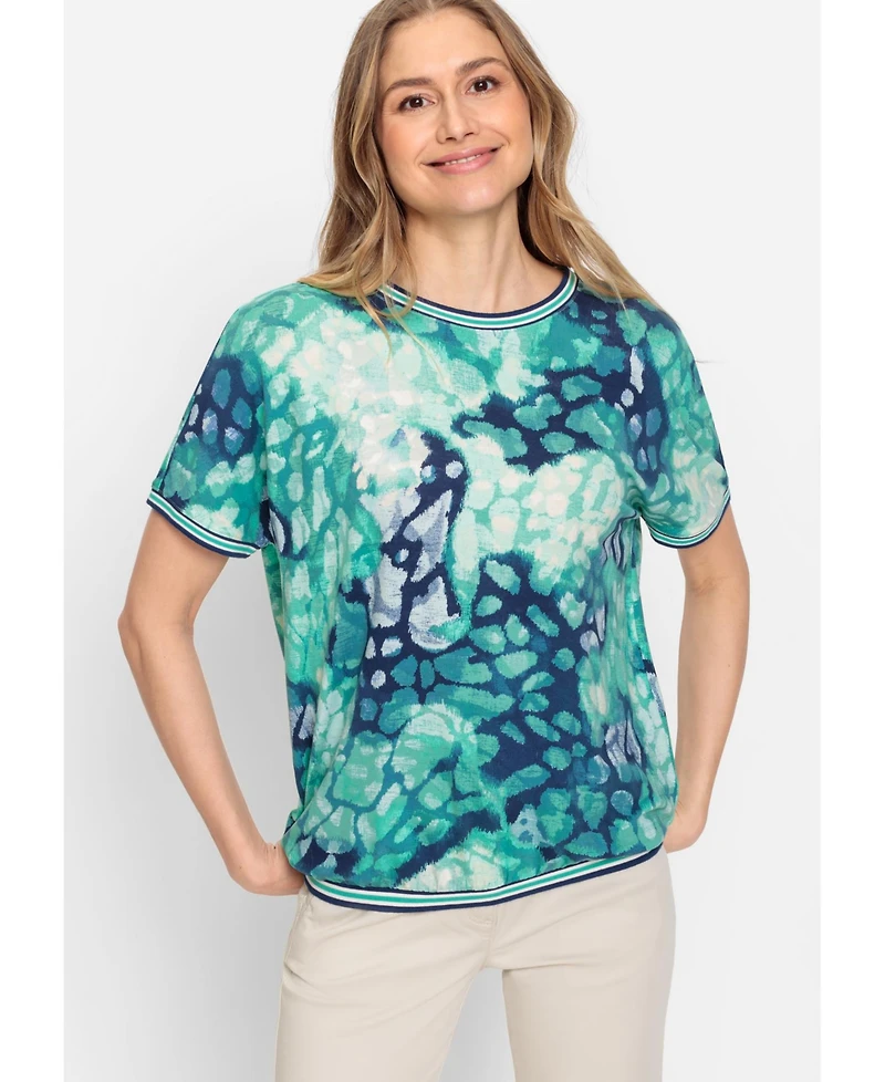 Olsen Women's Viscose Blend Short Sleeve Water Print T-Shirt