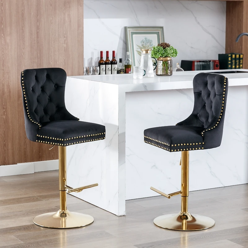 Simplie Fun Modern Velvet Swivel Bar Stools, Set of 2