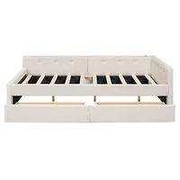 Simplie Fun Full Size Upholstered Platform Bed with Usb and 2 Drawers, Beige